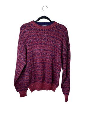 Vintage Brandini Sweater Mens L Red Blue Geometric Wool Blend Made Italy 90s